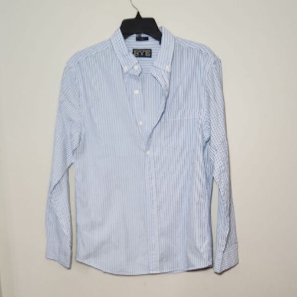 Men's Blue Striped Shirt Rye By Hawker Rye Medium Short - Picture 1 of 8